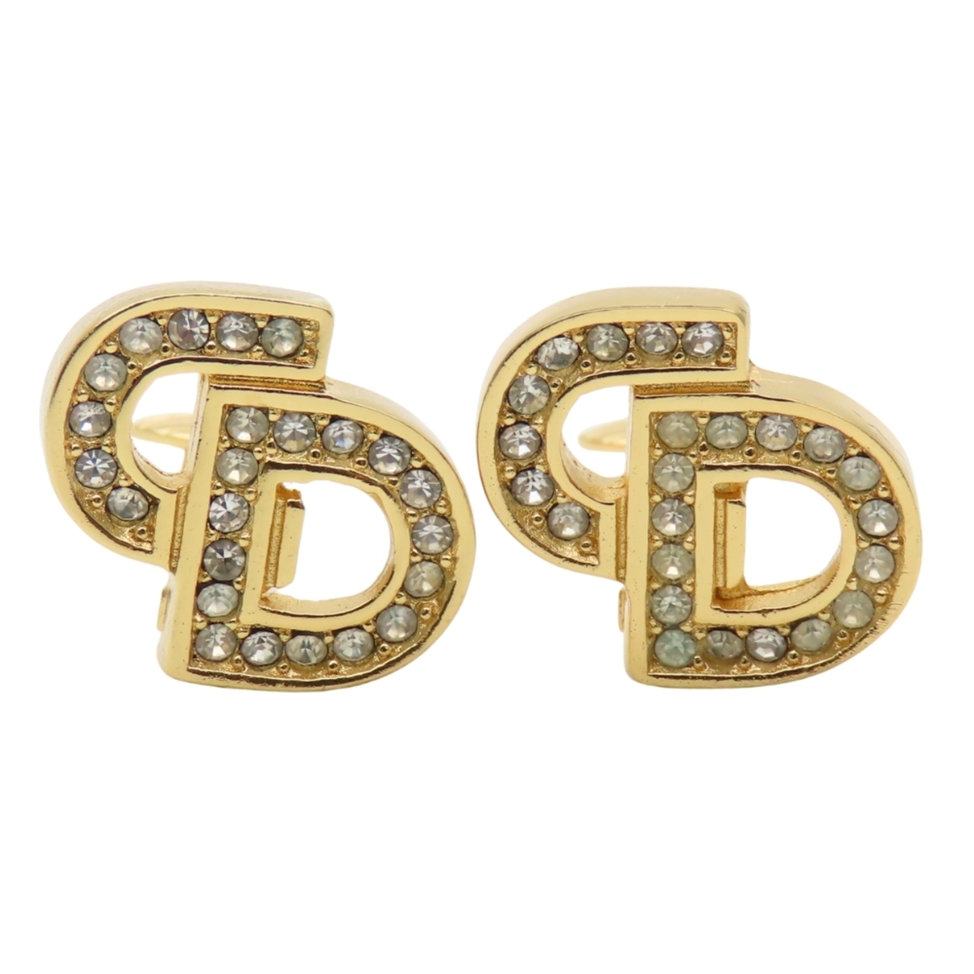 Christian Dior Cd Logo Metal Earrings With Rhinestones In Gold Plated Gp For ...